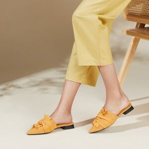 Vivaia Mules Knit Pointed Bow Slip On‎ Loafers Flats Yellow Shoes EU/41.5 US/10